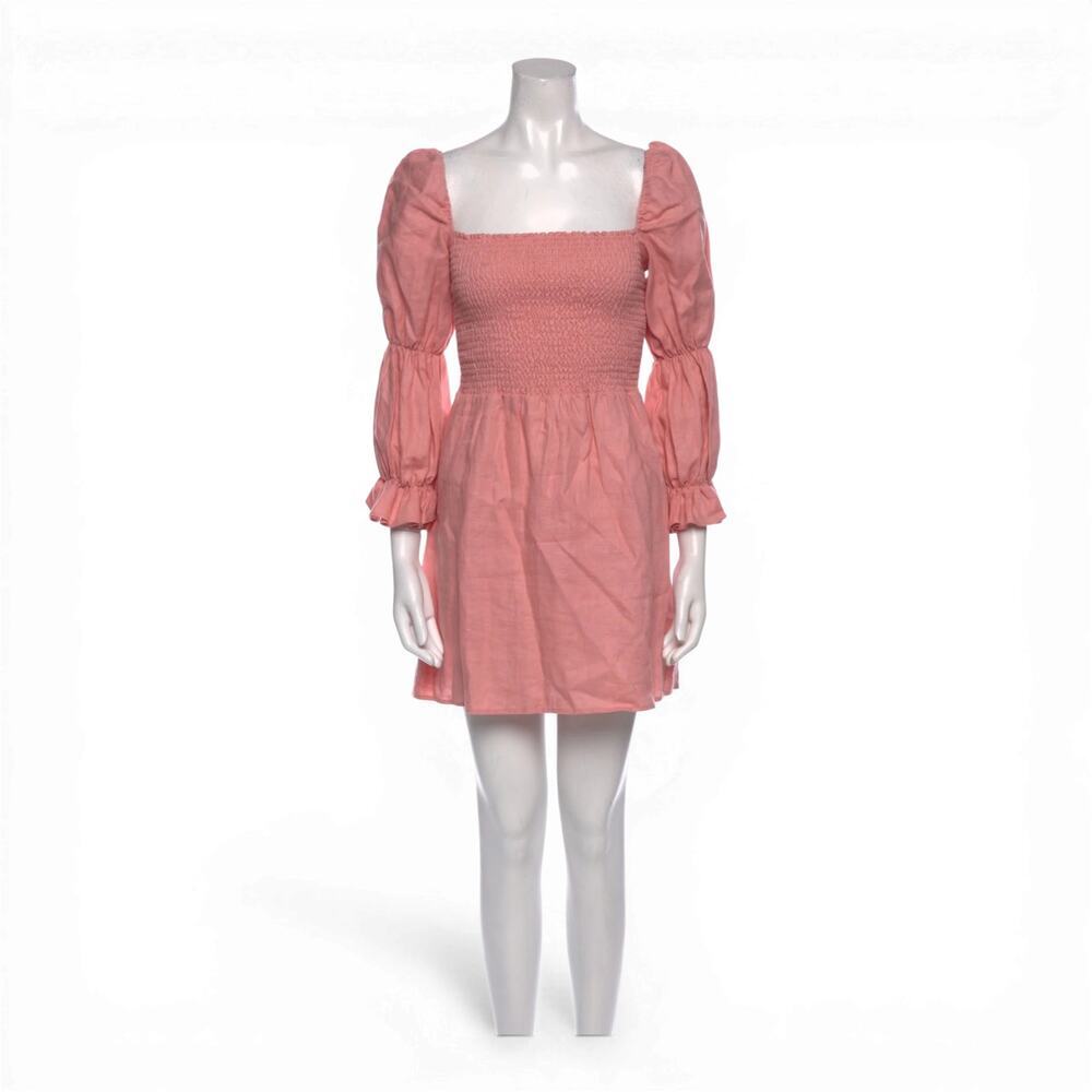 Reformation Zoya Smocked Linen A-Line Mini Dress Pink Shirred Romantic Women S